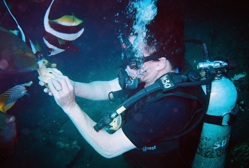 000016.JPG - Indonesia Bali Tulamben. Scuba diving the wreck S/S Liberty, feeding bananas to the fish